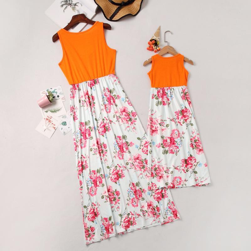 Mom Girl Botanical Prints Floor Length Matching Dress (2542411087956)