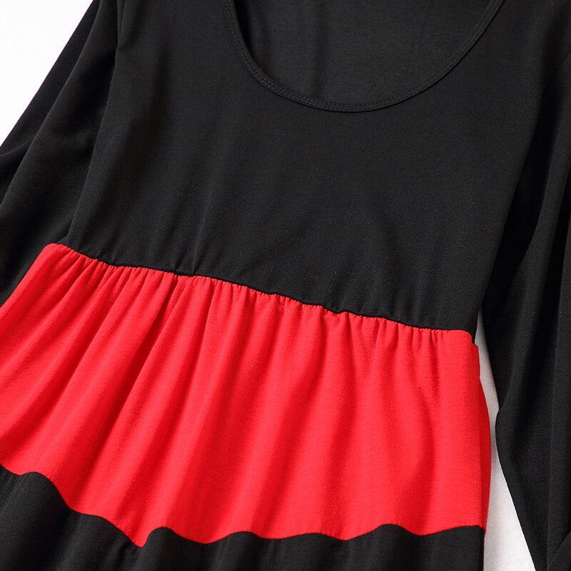 Black&Red Long-sleeve Stitching Striped Matching Dresses (3655980417108)