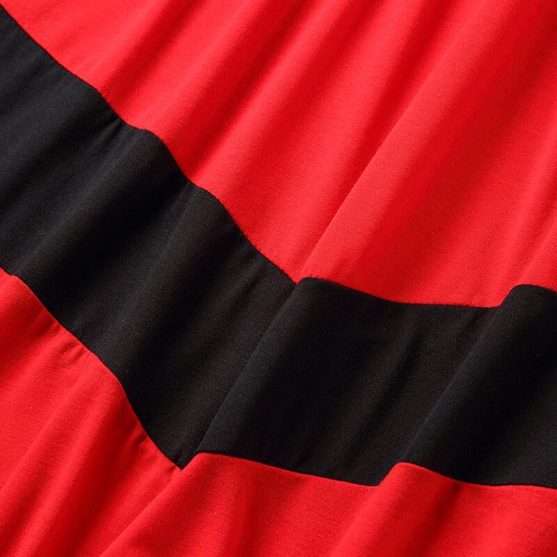 Black&Red Long-sleeve Stitching Striped Matching Dresses (3655980417108)