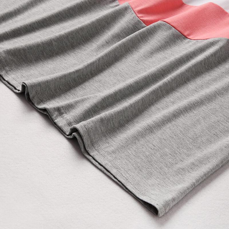 Pink-gray Long-sleeve Stitching Striped Matching Dresses (3646340071508)