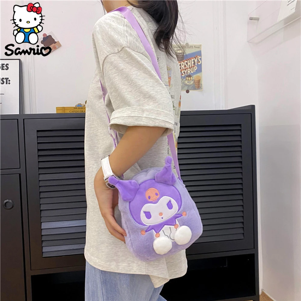 Kawaii Sanrio Plush Shoulder Bags Sanrioed Kuromi Hello Kitty My Melody Messenger Bag Soft Plush Small Square Bag For Girl Gifts