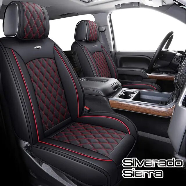 Seat Covers Full Set Durable Waterproof Leather for  Pickup Cab Truck Fit for 2007-2021 Chevy Silverado 1500 2500HD 3500HD GMC SIERRA