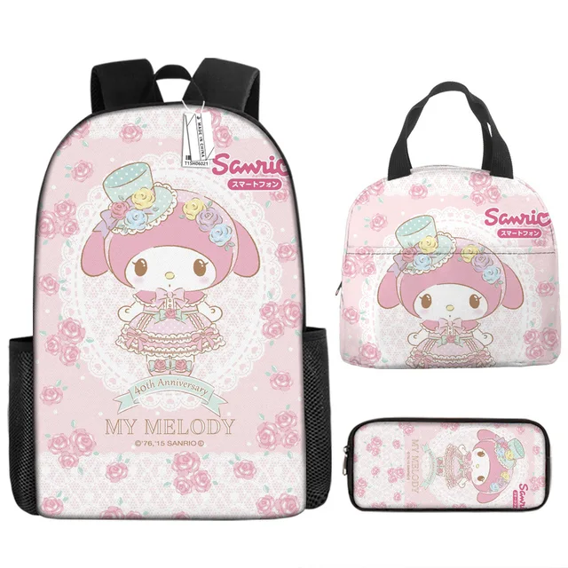 3pcs/set Kids Sanrio Hello Kitty Series Backpack Pencil Case Meal Bag Air Cushion Harness Waterproof Spine Protection Schoolbag
