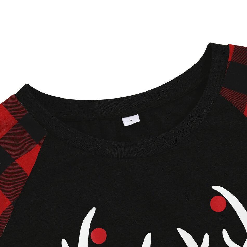 Merry Christmas Antler Contrast top and Plaid Pants Family Matching Pajamas Set 8873 (4181721710676)