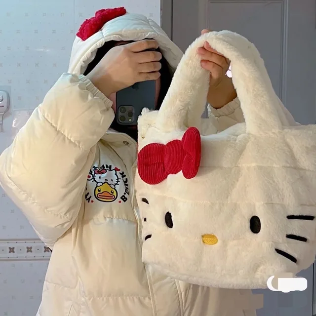 Kawaii Hello Kitty Handbag Y2K Cartoon Anime Plush Underarm Bag Student Handbag High Capacity Kawaii Girl Gift Heart