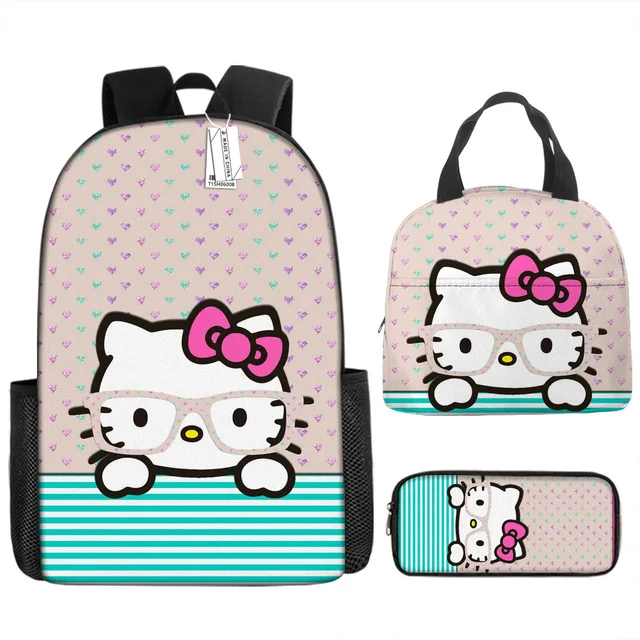 3pcs/set Kids Sanrio Hello Kitty Series Backpack Pencil Case Meal Bag Air Cushion Harness Waterproof Spine Protection Schoolbag