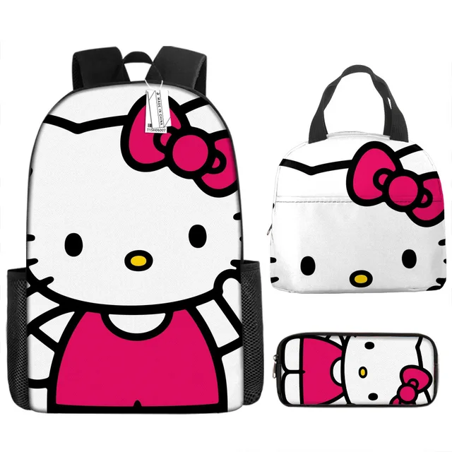 3pcs/set Kids Sanrio Hello Kitty Series Backpack Pencil Case Meal Bag Air Cushion Harness Waterproof Spine Protection Schoolbag