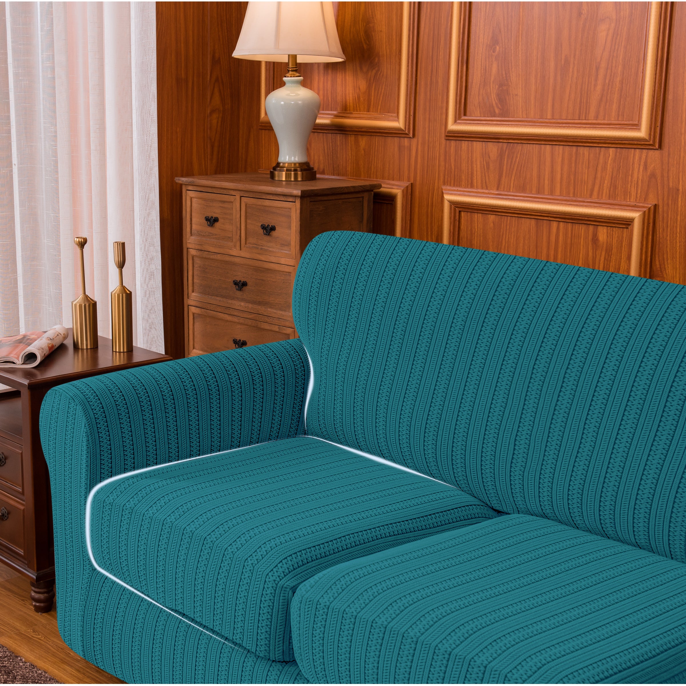 Maurice Retro Knit & Stripes Stretch Sofa Cover