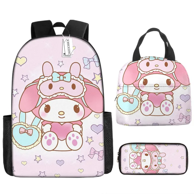 3pcs/set Kids Sanrio Hello Kitty Series Backpack Pencil Case Meal Bag Air Cushion Harness Waterproof Spine Protection Schoolbag