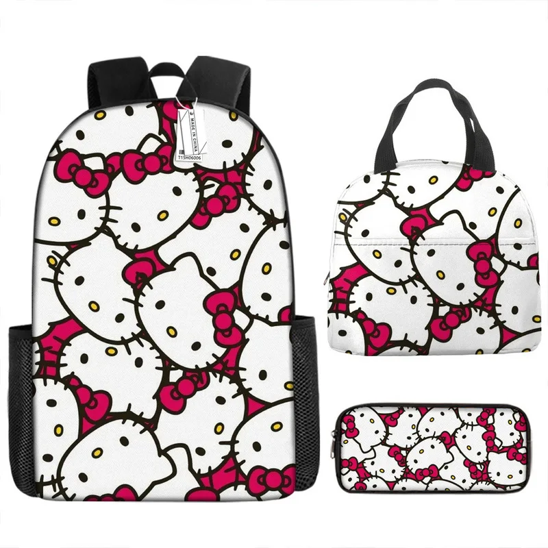 3pcs/set Kids Sanrio Hello Kitty Series Backpack Pencil Case Meal Bag Air Cushion Harness Waterproof Spine Protection Schoolbag
