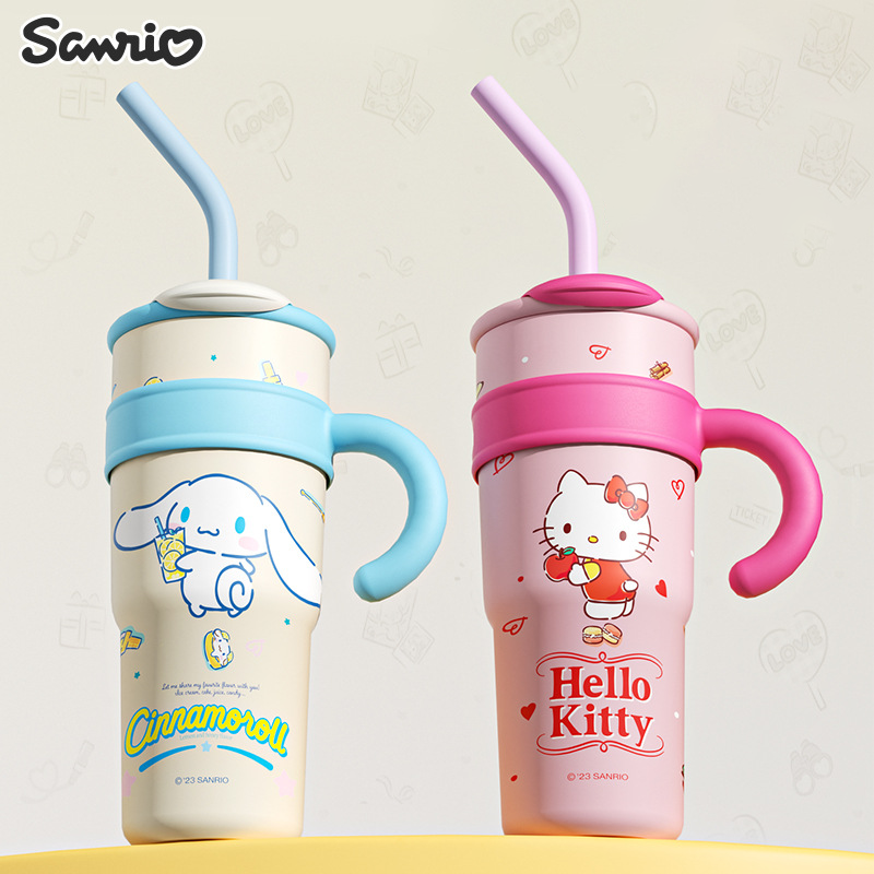 Sanrio Hello Kitty Vacuum Insulated Stainless Steel Travel Tumbler with Splash-Proof Lid, Includes Reusable Plastic Straw and Fits in Car Cup Holders