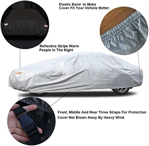 Car Cover Waterproof All Weather for Automobiles, Outdoor Full Cover Rain Sun UV Protection with Zipper Cotton, Size A2 3XL Universal Fit for Sedan (186-193 inch)