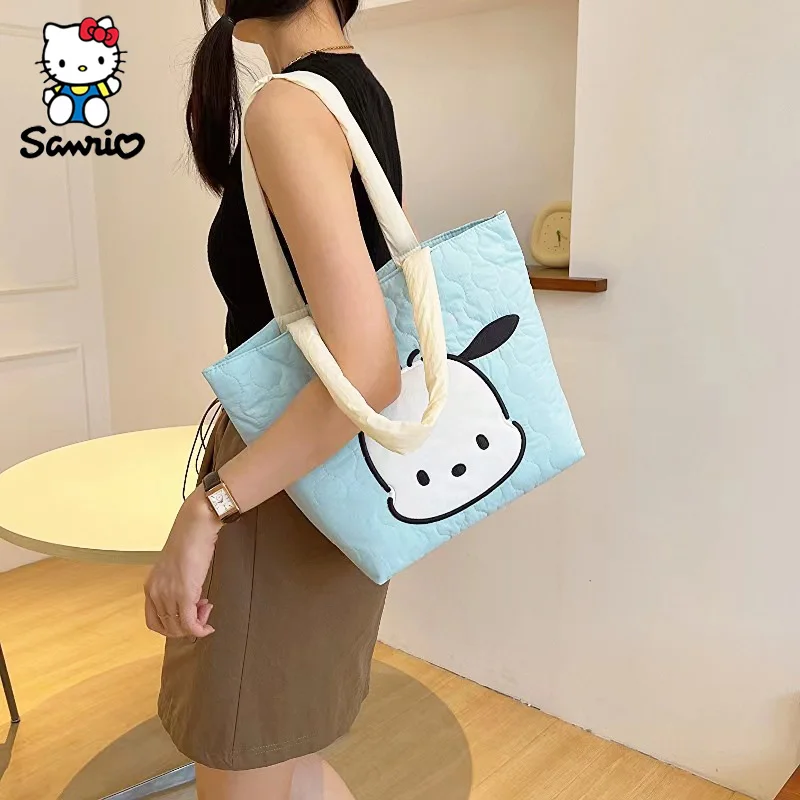 Cute Sanrio Handbag Down Cloth Shoulder Bag My Melody Kuromi Tote Bag High Capacity Cosmetic Storage Bag For Women Birthday Gift