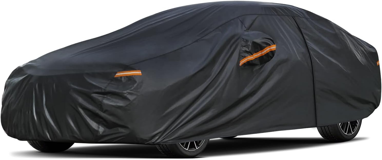 Car Cover Waterproof All Weather for Automobiles, Outdoor Full Cover Rain Sun UV Protection with Zipper Cotton, Size A2 3XL Universal Fit for Sedan (186-193 inch)