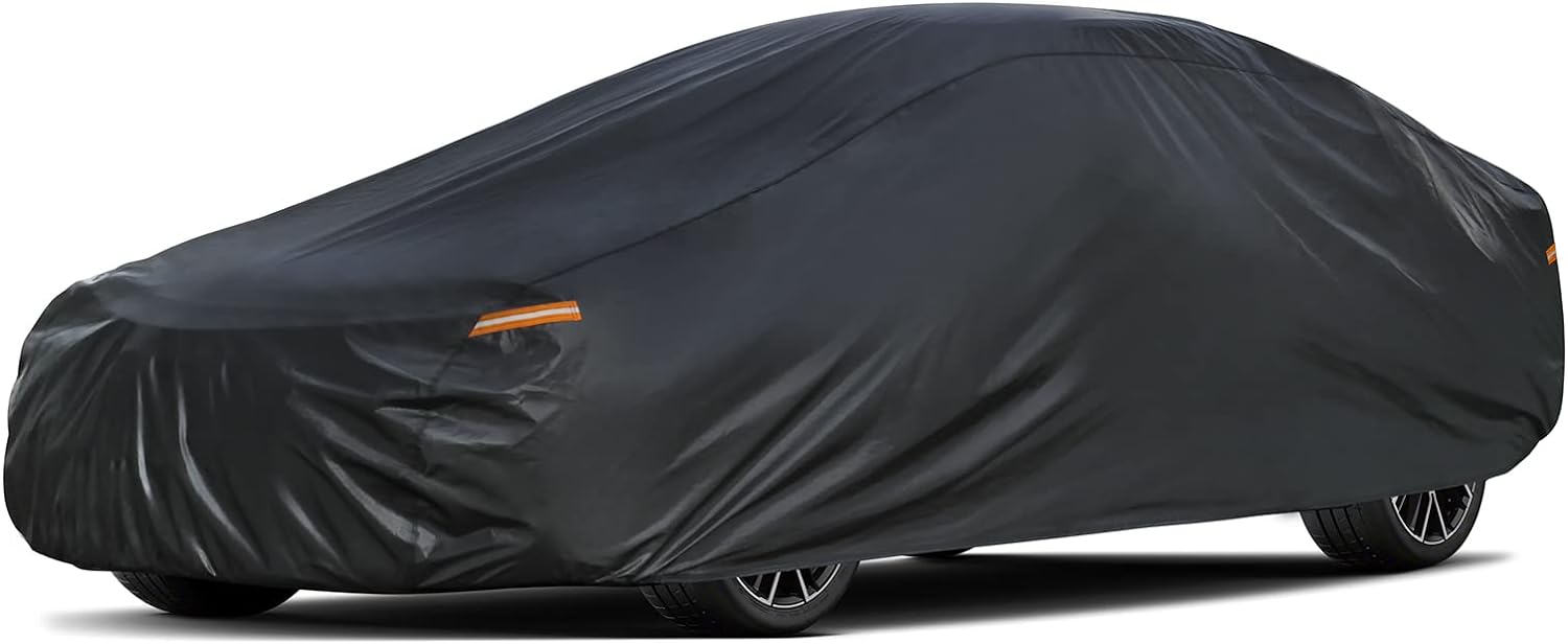 Car Cover Waterproof All Weather for Automobiles, Outdoor Full Cover Rain Sun UV Protection with Zipper Cotton, Size A2 3XL Universal Fit for Sedan (186-193 inch)