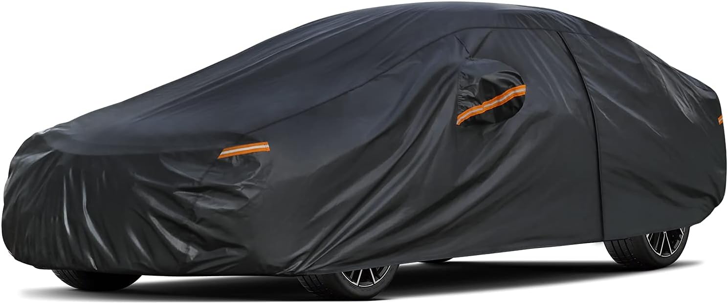 Car Cover Waterproof All Weather for Automobiles, Outdoor Full Cover Rain Sun UV Protection with Zipper Cotton, Size A2 3XL Universal Fit for Sedan (186-193 inch)