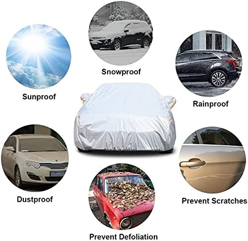 Car Cover Waterproof All Weather for Automobiles, Outdoor Full Cover Rain Sun UV Protection with Zipper Cotton, Size A2 3XL Universal Fit for Sedan (186-193 inch)