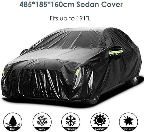 Car Cover Waterproof All Weather for Automobiles Heavy Duty Full Exterior Covers Fit Sedan Dodge Charger, Chrysler 300, Hyundai Genesis, Ford Taurus, Buick Lacrosse, Mercedes Benz S-Class (194"-208")