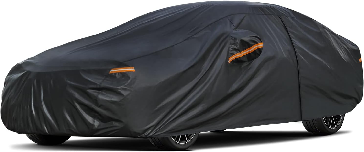 Car Cover Waterproof All Weather for Automobiles, Outdoor Full Cover Rain Sun UV Protection with Zipper Cotton, Size A2 3XL Universal Fit for Sedan (186-193 inch)