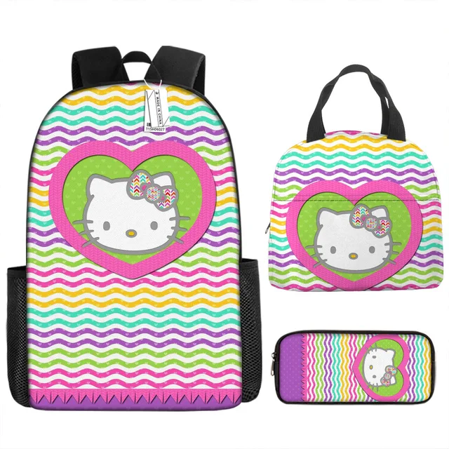 3pcs/set Kids Sanrio Hello Kitty Series Backpack Pencil Case Meal Bag Air Cushion Harness Waterproof Spine Protection Schoolbag