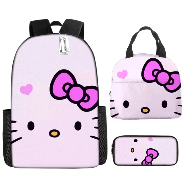 3pcs/set Kids Sanrio Hello Kitty Series Backpack Pencil Case Meal Bag Air Cushion Harness Waterproof Spine Protection Schoolbag