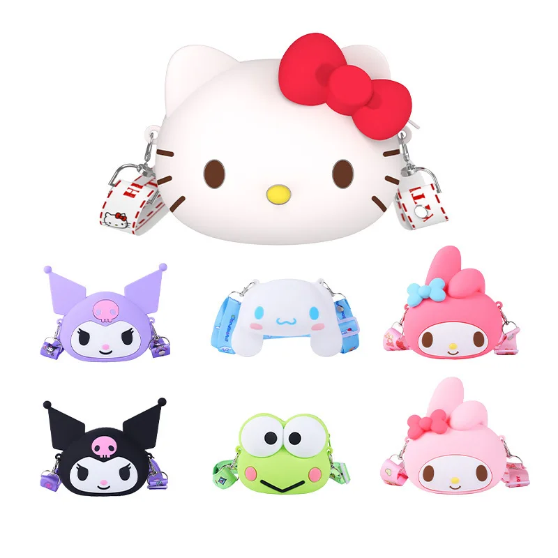 Kawaii Sanrio Hello Kitty Kuromi Mini Silicone Coin Purse Children Cute Caryoon My Melody Coin Purse Children Bag Girl Gifts