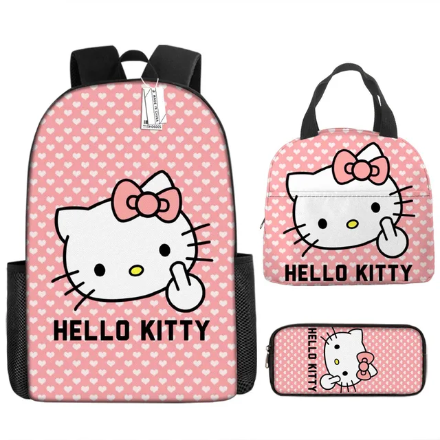 3pcs/set Kids Sanrio Hello Kitty Series Backpack Pencil Case Meal Bag Air Cushion Harness Waterproof Spine Protection Schoolbag