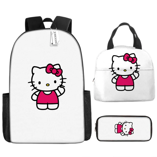 3pcs/set Kids Sanrio Hello Kitty Series Backpack Pencil Case Meal Bag Air Cushion Harness Waterproof Spine Protection Schoolbag