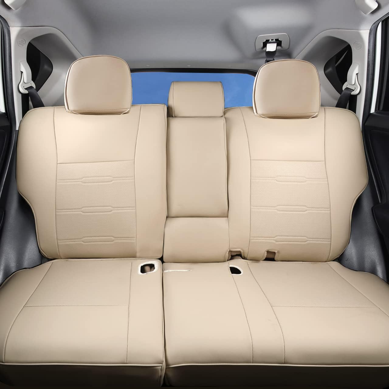 Custom Fit for Toyota RAV4 2013 2014 2015 2016 2017 2018 Car Seat Covers with Waterproof Faux Leather Full Set (Beige, RAV4 2013-2018)