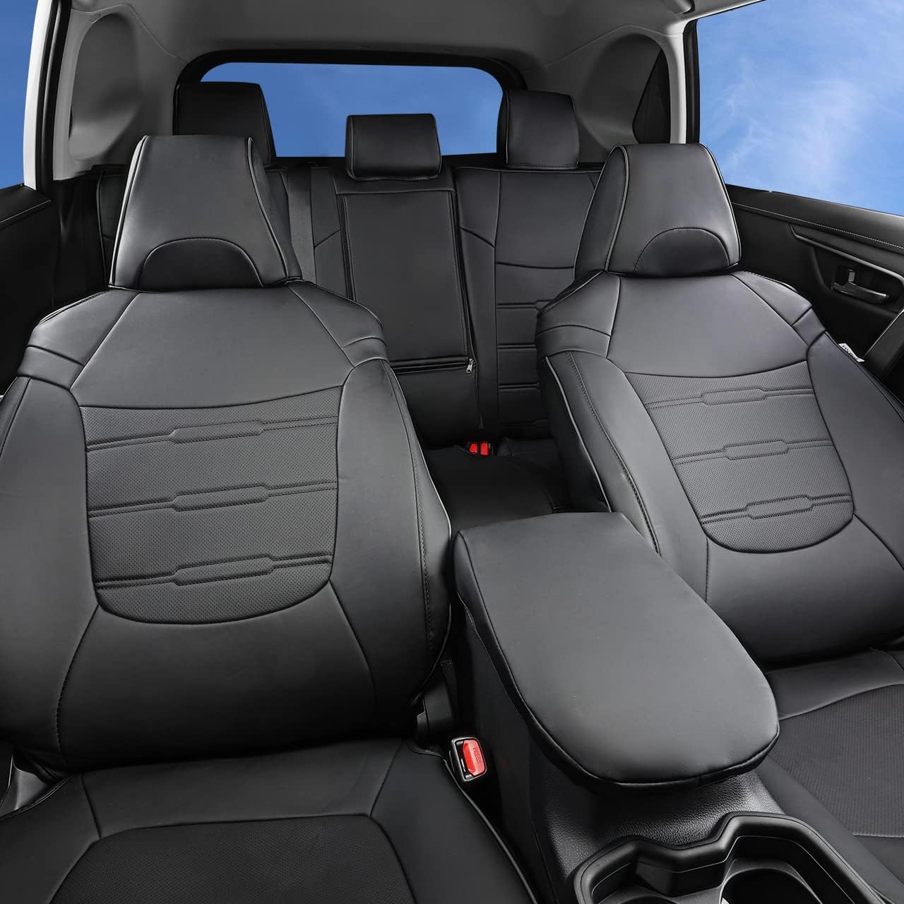 Custom Fit for Toyota RAV4 2013 2014 2015 2016 2017 2018 Car Seat Covers with Waterproof Faux Leather Full Set (Beige, RAV4 2013-2018)