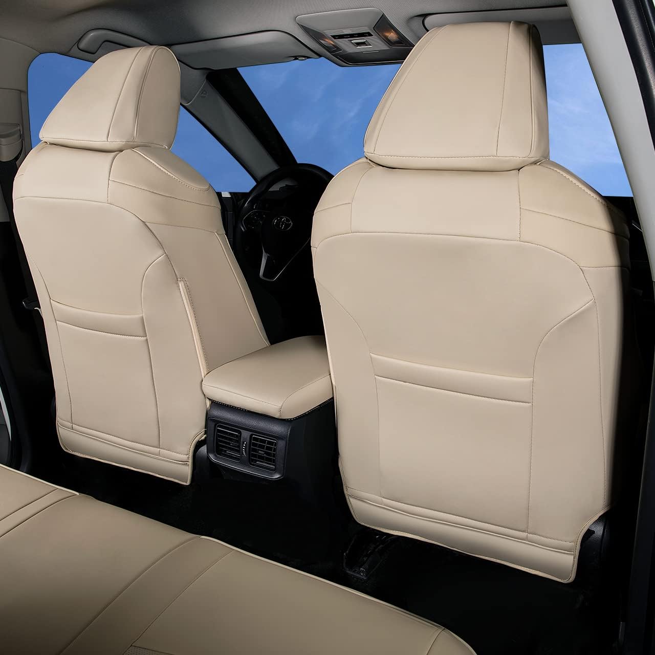 Custom Fit for Toyota RAV4 2013 2014 2015 2016 2017 2018 Car Seat Covers with Waterproof Faux Leather Full Set (Beige, RAV4 2013-2018)