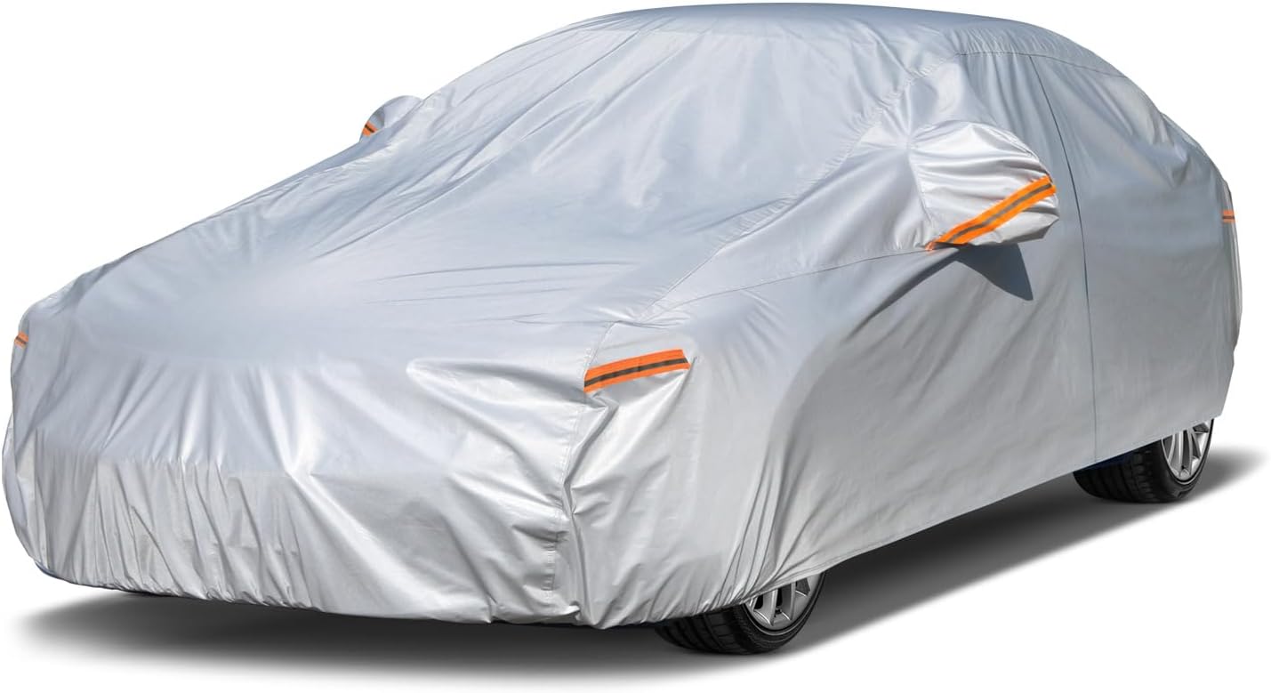 Car Cover Waterproof All Weather for Automobiles, Outdoor Full Cover Rain Sun UV Protection with Zipper Cotton, Size A2 3XL Universal Fit for Sedan (186-193 inch)
