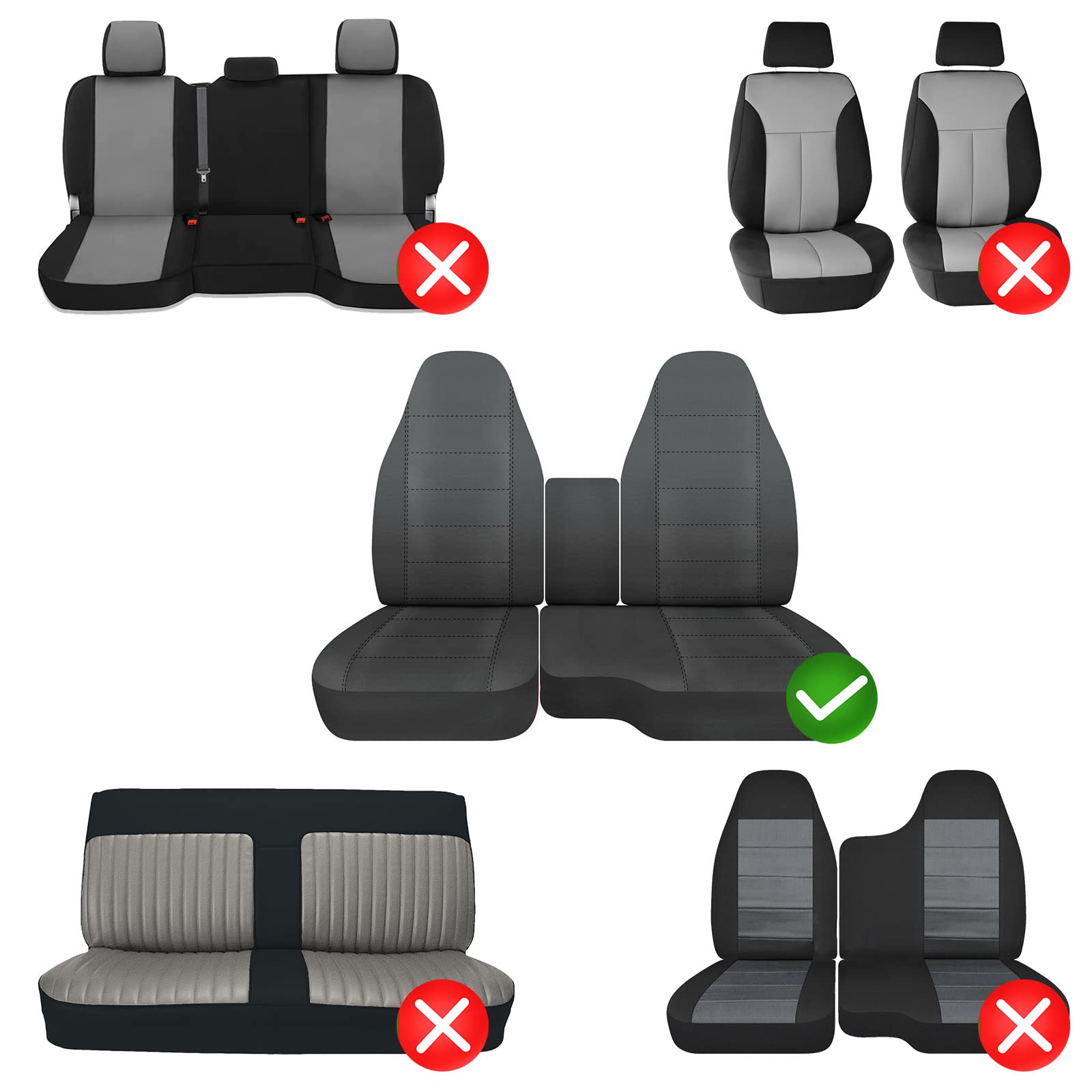 Custom-Fit Front Seat Covers Without Console Replace for 1998-2003 Ford Ranger Pickup 60/40 High Back Seats