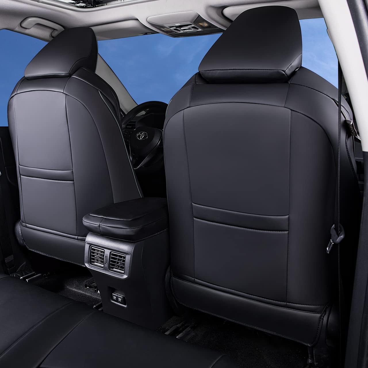 Custom Fit for Toyota RAV4 2013 2014 2015 2016 2017 2018 Car Seat Covers with Waterproof Faux Leather Full Set (Beige, RAV4 2013-2018)