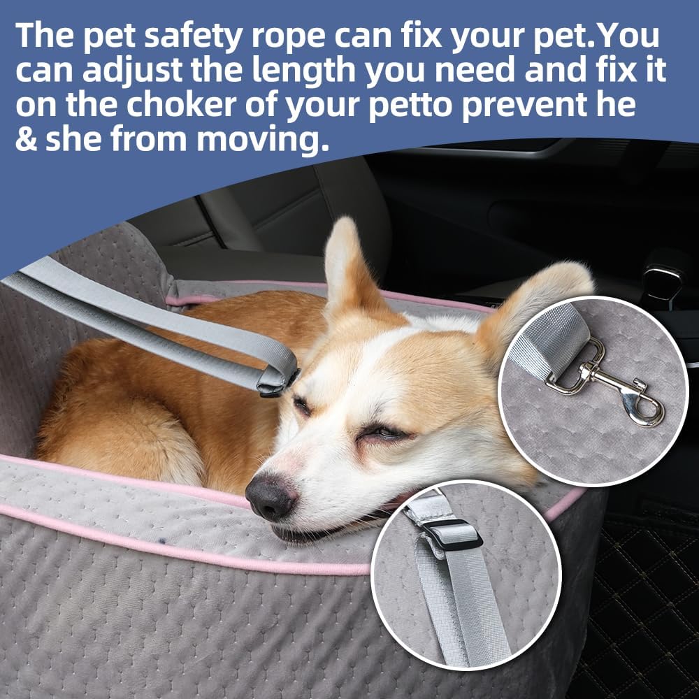 Dog Car Seat for Small Dogs, Upgraded Dog Booster Seat with Metal Frame, Doggy Pet Car Seat with Washable Thick Cushion Safety Leash and Storage Pockets