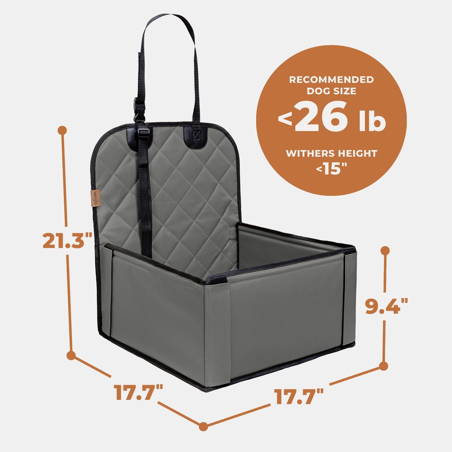 Extra Stable Dog Car Seat - Robust Car Dog Seat or Puppy Car Seat for Small to Medium-Sized Dogs - Reinforced Walls and 3 Belts - Waterproof Pet Car Seat for Back and Front Seat (Black)