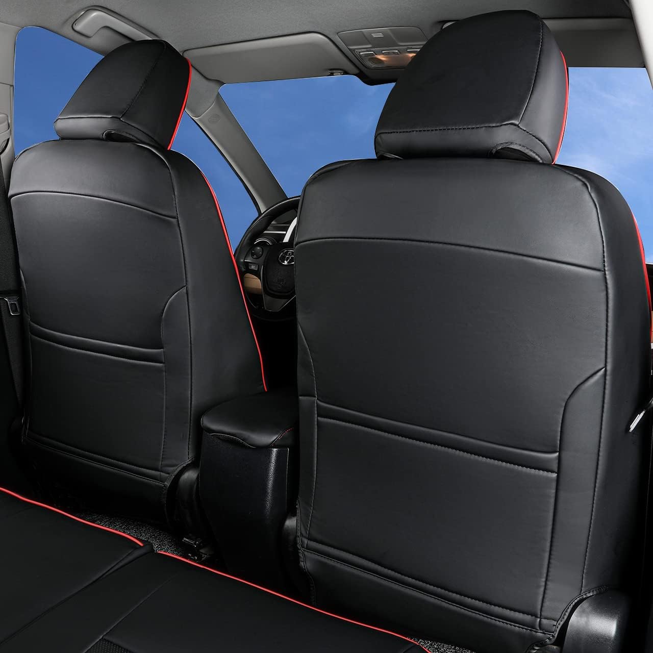 Custom Fit for Toyota RAV4 2013 2014 2015 2016 2017 2018 Car Seat Covers with Waterproof Faux Leather Full Set (Beige, RAV4 2013-2018)