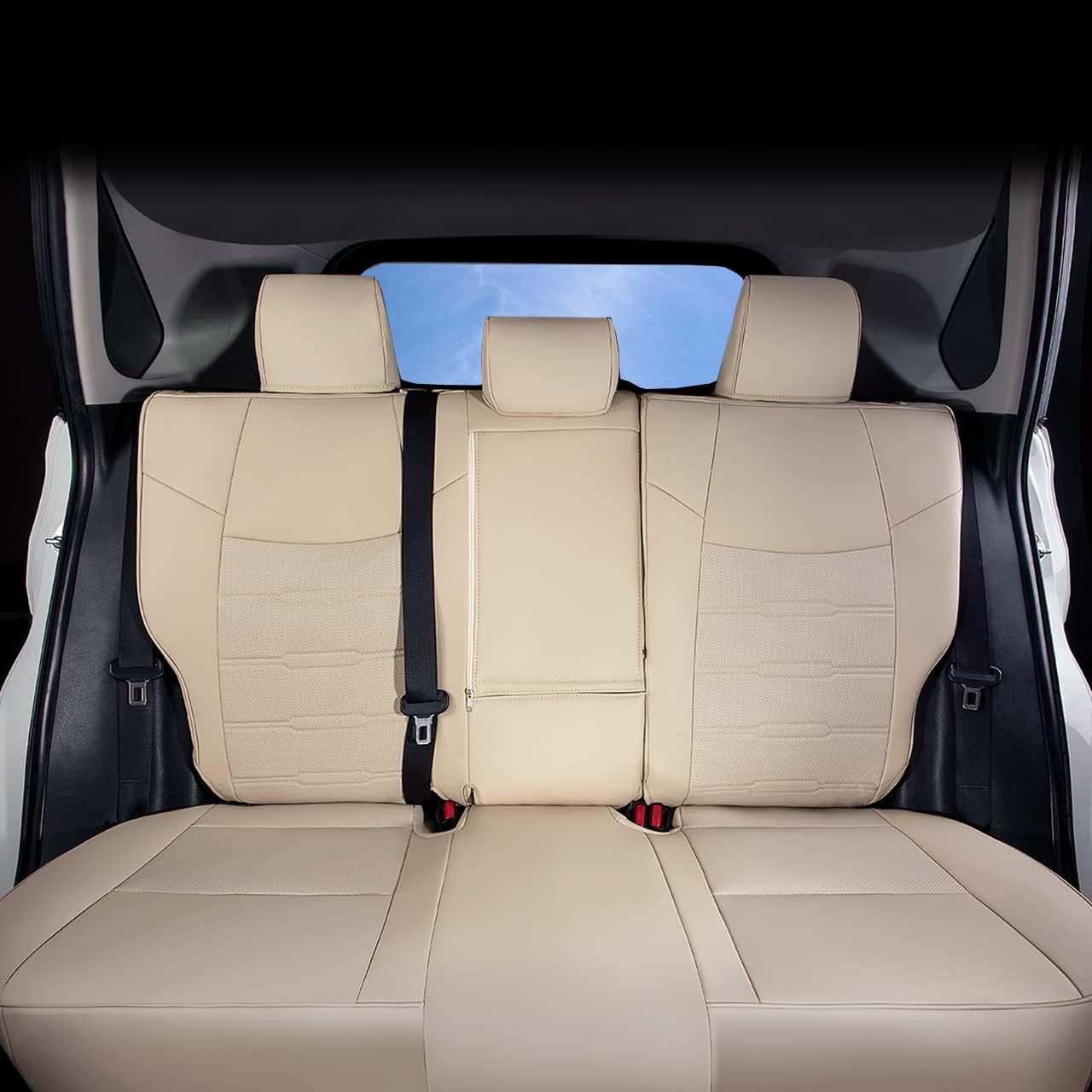 Custom Fit for Toyota RAV4 2013 2014 2015 2016 2017 2018 Car Seat Covers with Waterproof Faux Leather Full Set (Beige, RAV4 2013-2018)