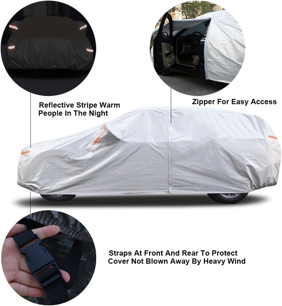 Car Cover Waterproof All Weather for Automobiles, Outdoor Full Cover Rain Sun UV Protection with Zipper Cotton, Size A2 3XL Universal Fit for Sedan (186-193 inch)