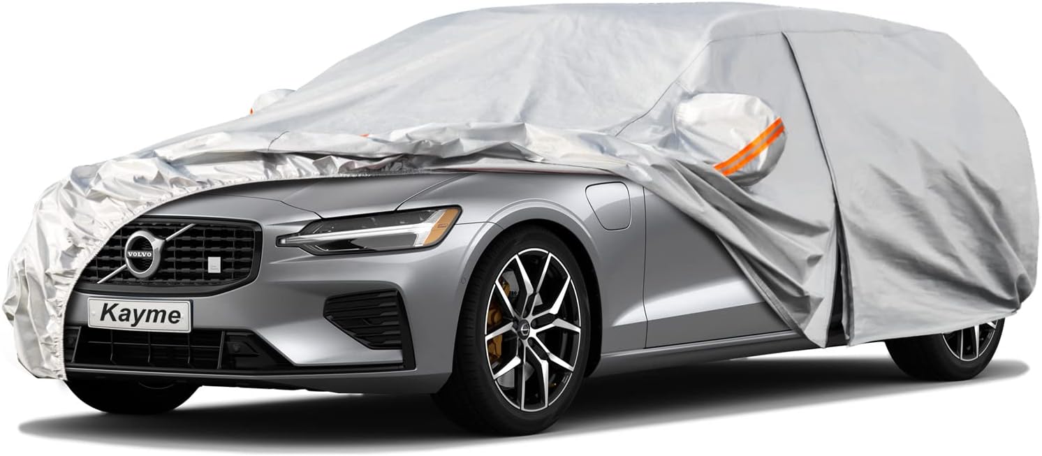 Car Cover Waterproof All Weather for Automobiles, Outdoor Full Cover Rain Sun UV Protection with Zipper Cotton, Size A2 3XL Universal Fit for Sedan (186-193 inch)