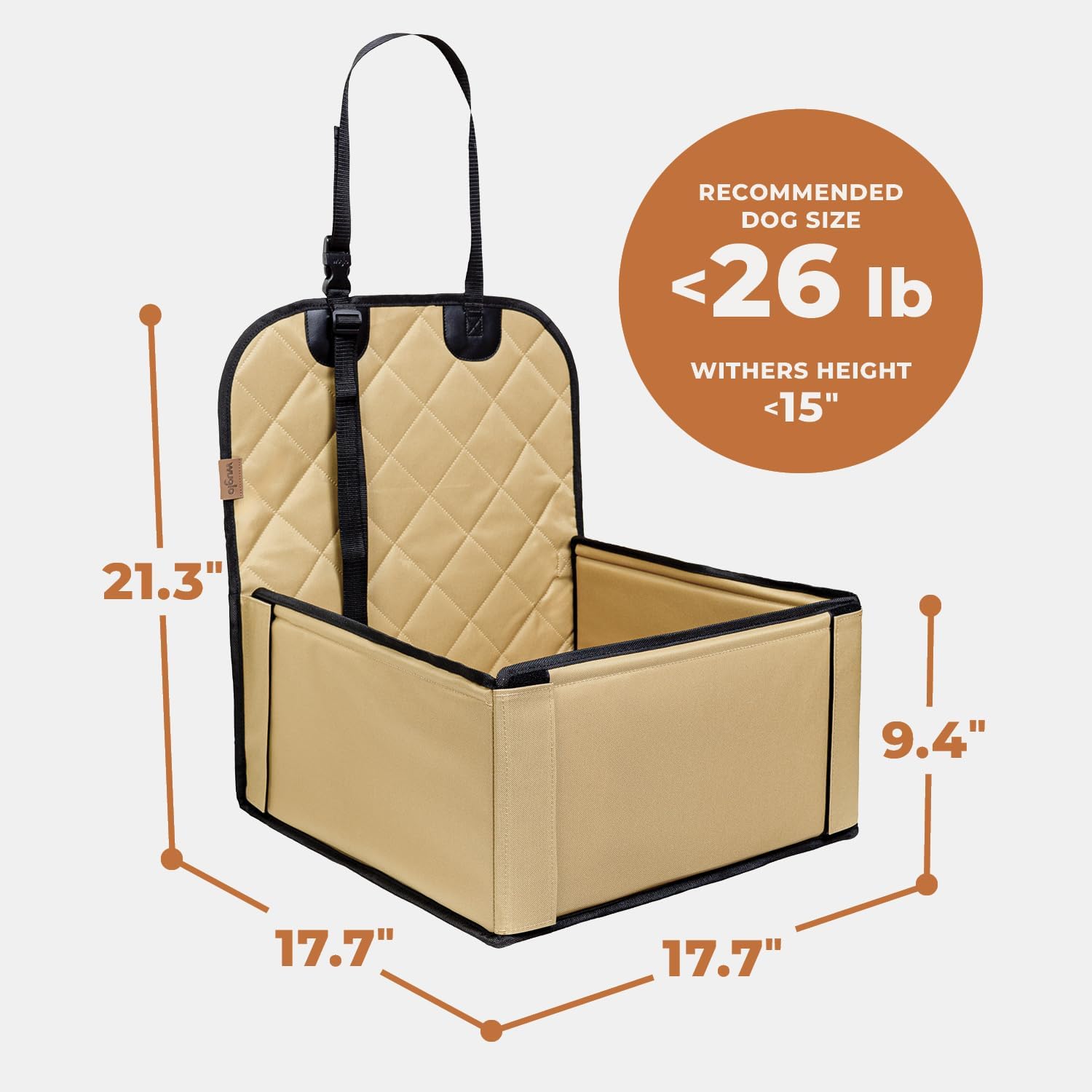 Extra Stable Dog Car Seat - Robust Car Dog Seat or Puppy Car Seat for Small to Medium-Sized Dogs - Reinforced Walls and 3 Belts - Waterproof Pet Car Seat for Back and Front Seat (Black)