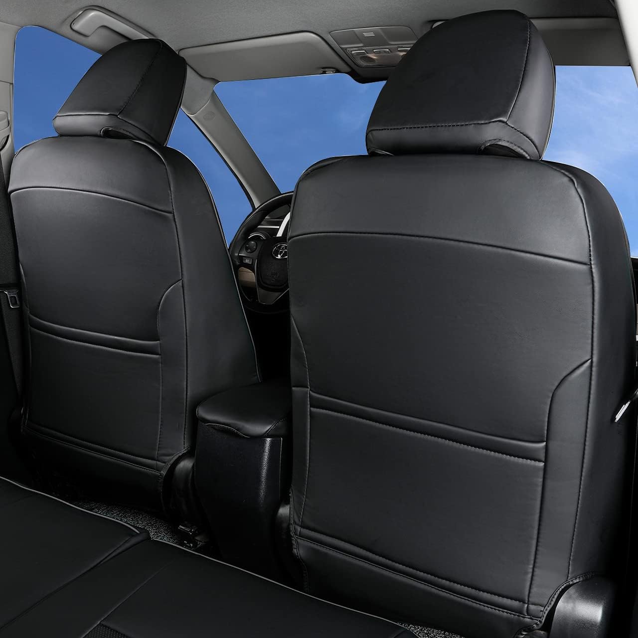 Custom Fit for Toyota RAV4 2013 2014 2015 2016 2017 2018 Car Seat Covers with Waterproof Faux Leather Full Set (Beige, RAV4 2013-2018)