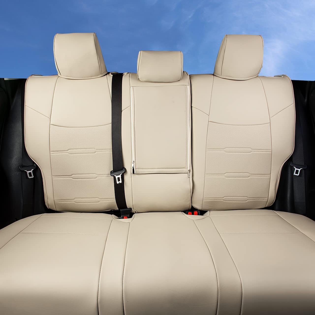 Custom Fit for Toyota RAV4 2013 2014 2015 2016 2017 2018 Car Seat Covers with Waterproof Faux Leather Full Set (Beige, RAV4 2013-2018)