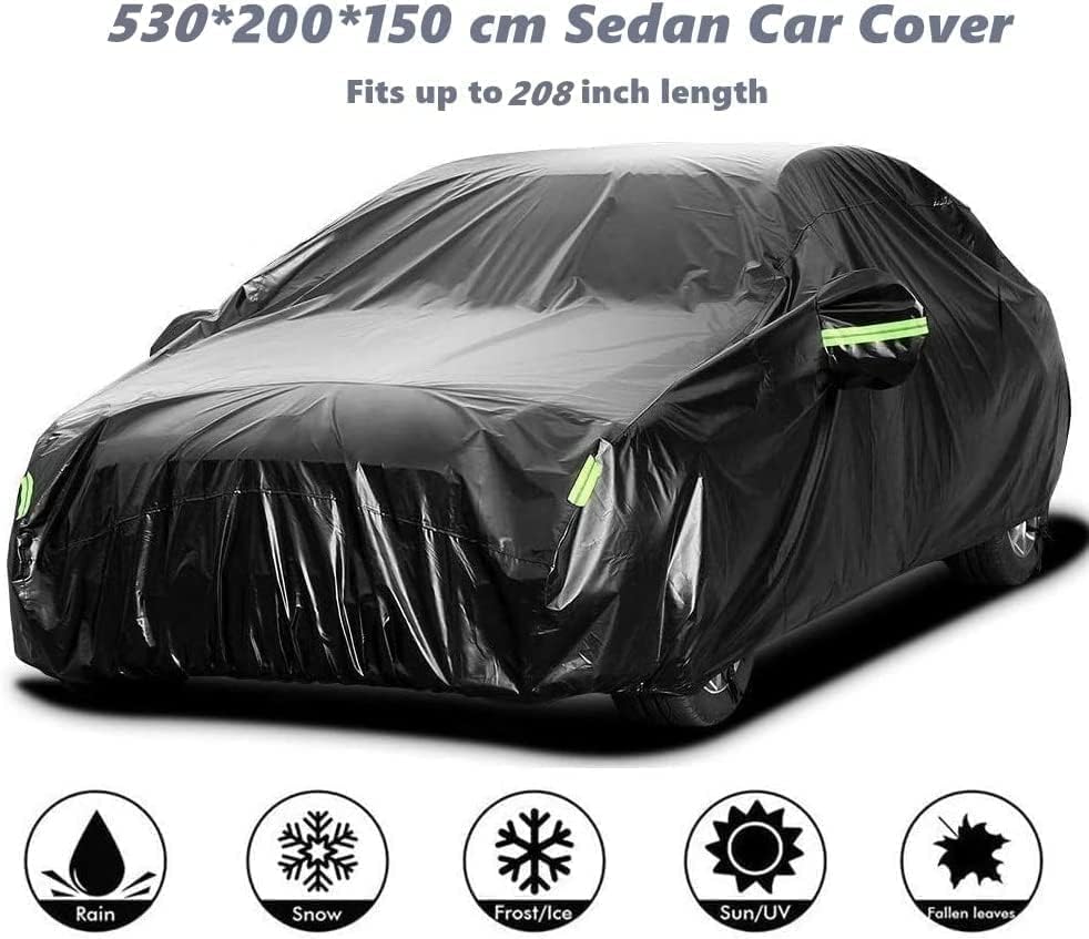 Car Cover Waterproof All Weather for Automobiles Heavy Duty Full Exterior Covers Fit Sedan Dodge Charger, Chrysler 300, Hyundai Genesis, Ford Taurus, Buick Lacrosse, Mercedes Benz S-Class (194"-208")
