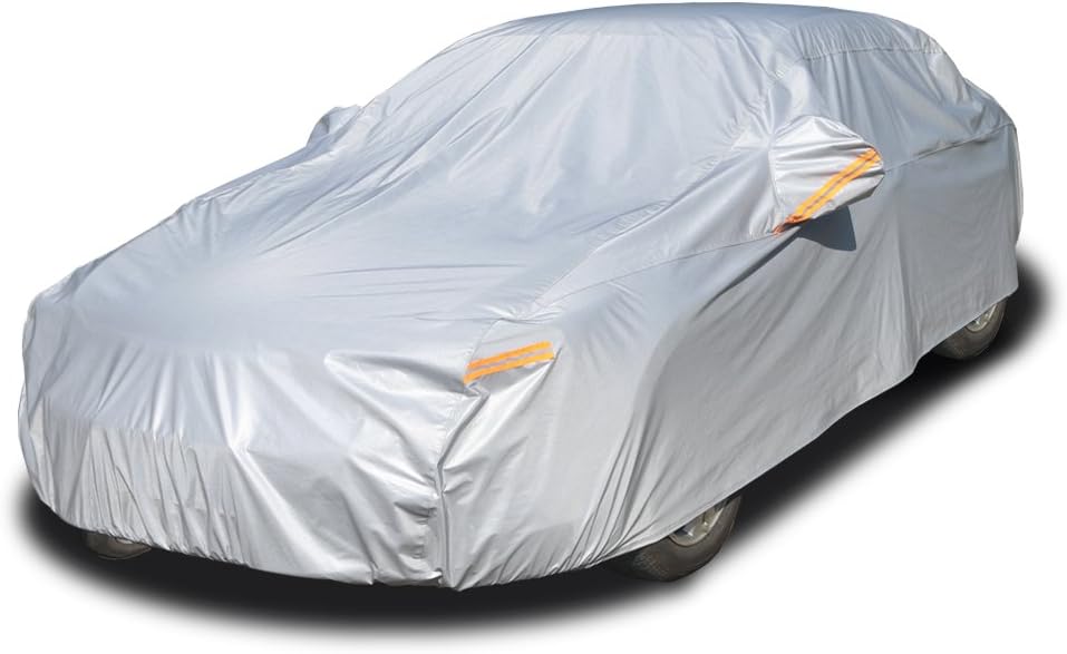Car Cover Waterproof All Weather for Automobiles, Outdoor Full Cover Rain Sun UV Protection with Zipper Cotton, Size A2 3XL Universal Fit for Sedan (186-193 inch)