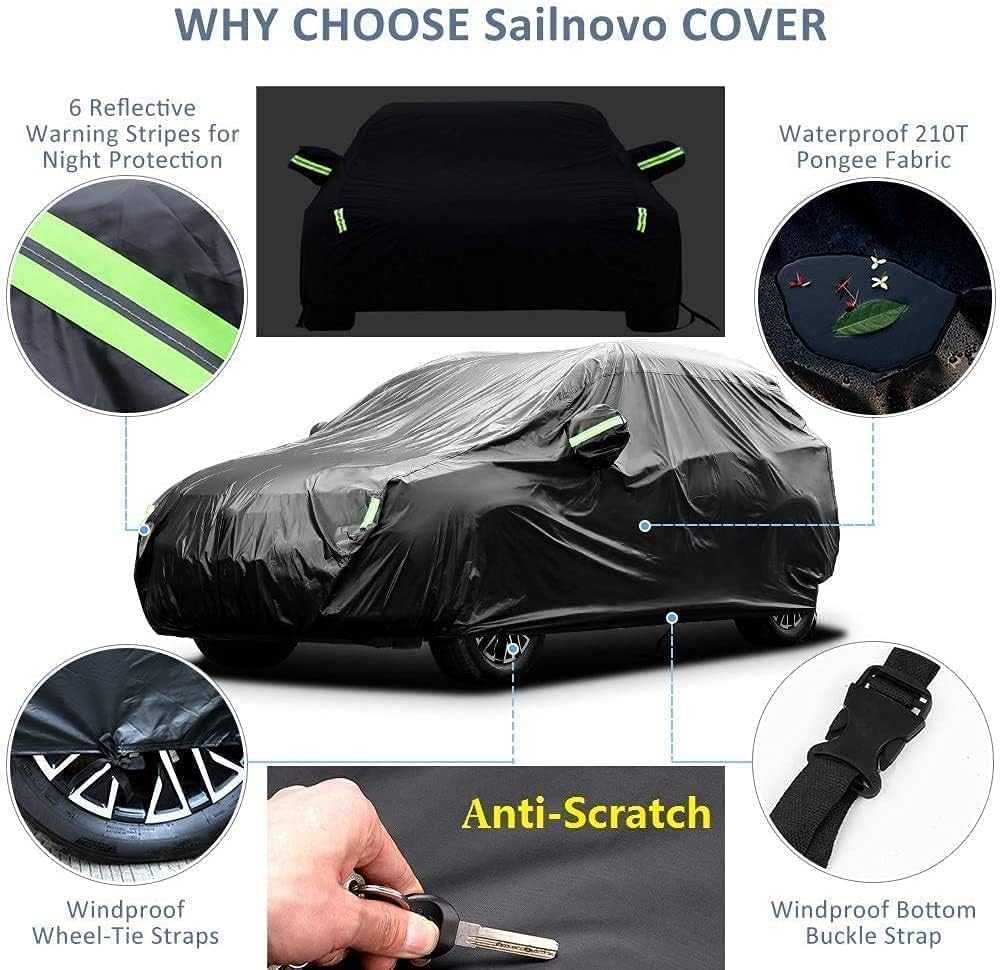 Car Cover Waterproof All Weather for Automobiles Heavy Duty Full Exterior Covers Fit Sedan Dodge Charger, Chrysler 300, Hyundai Genesis, Ford Taurus, Buick Lacrosse, Mercedes Benz S-Class (194"-208")