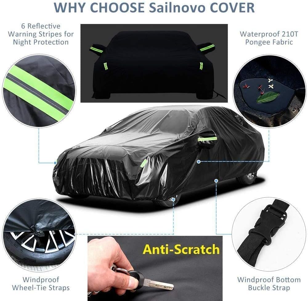 Car Cover Waterproof All Weather for Automobiles Heavy Duty Full Exterior Covers Fit Sedan Dodge Charger, Chrysler 300, Hyundai Genesis, Ford Taurus, Buick Lacrosse, Mercedes Benz S-Class (194"-208")