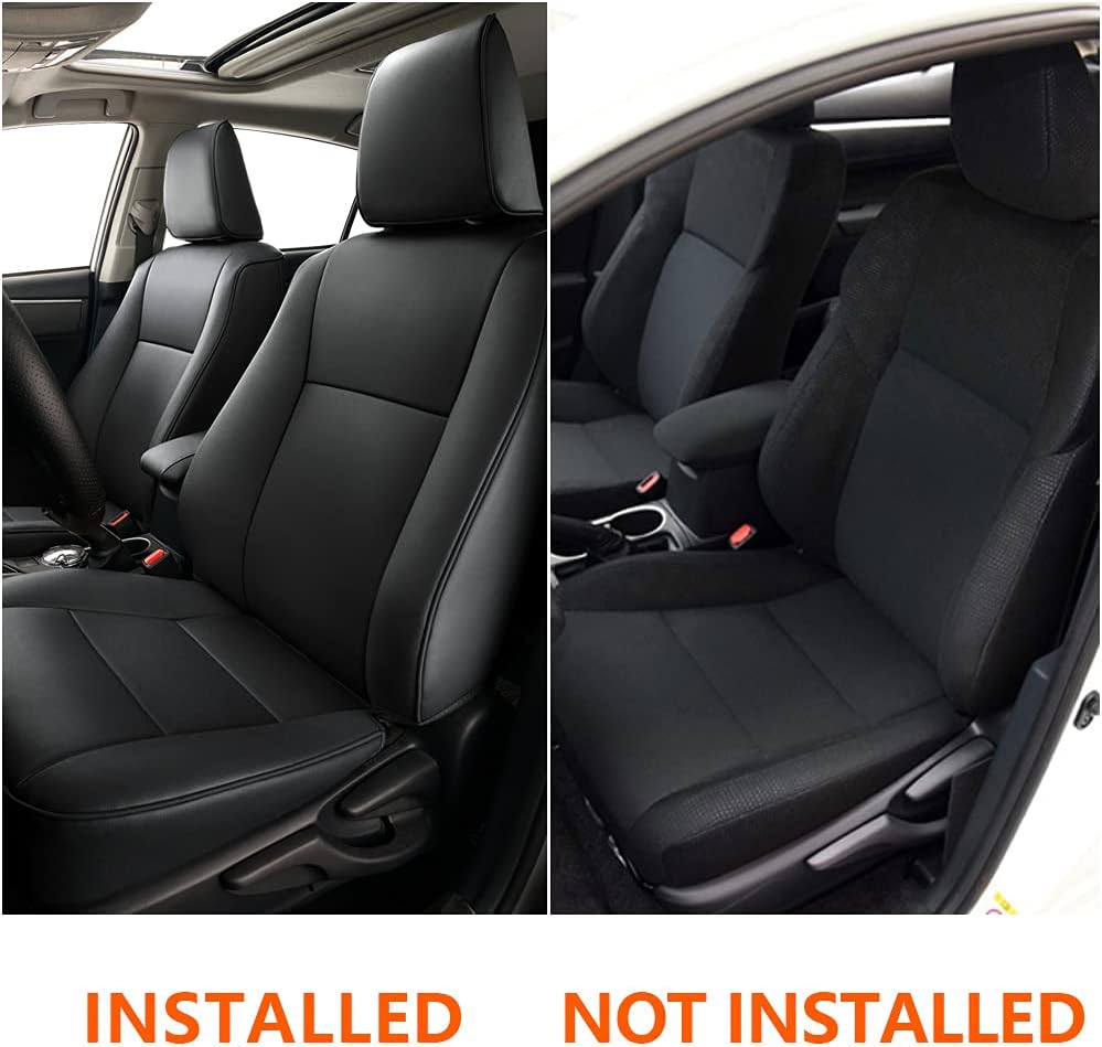 2 Front Seats Custom Fit for Toyota Corolla 2014-2019 Faux Leather Car Seat Covers Front Set Compatible Airbag Sedan Corolla Seat Protector Black(Front backrest Without arc)