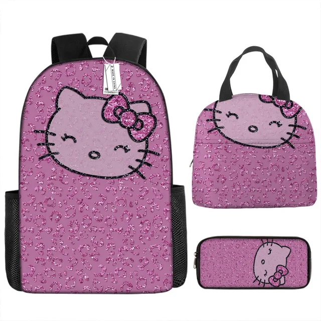 3pcs/set Kids Sanrio Hello Kitty Series Backpack Pencil Case Meal Bag Air Cushion Harness Waterproof Spine Protection Schoolbag