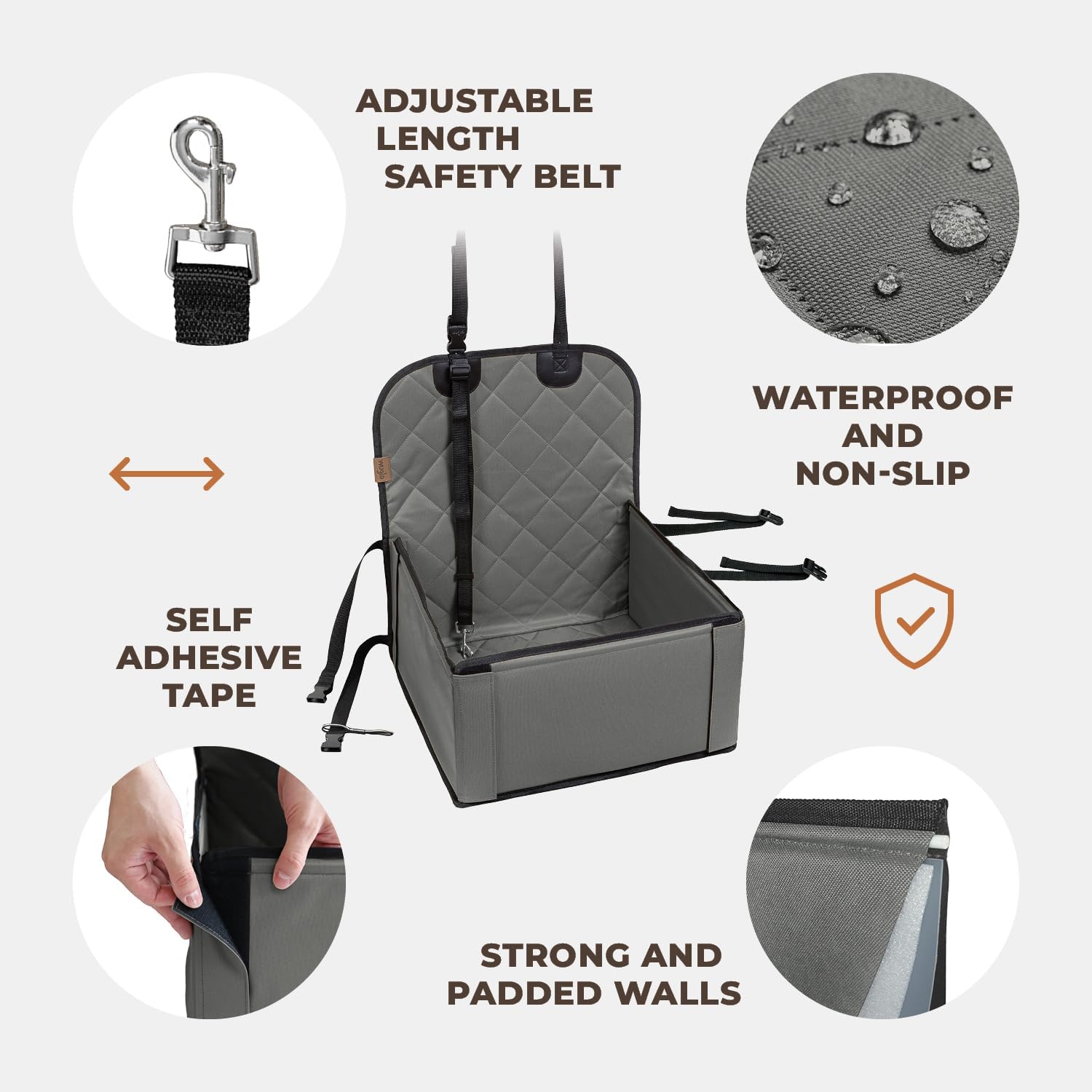 Extra Stable Dog Car Seat - Robust Car Dog Seat or Puppy Car Seat for Small to Medium-Sized Dogs - Reinforced Walls and 3 Belts - Waterproof Pet Car Seat for Back and Front Seat (Black)